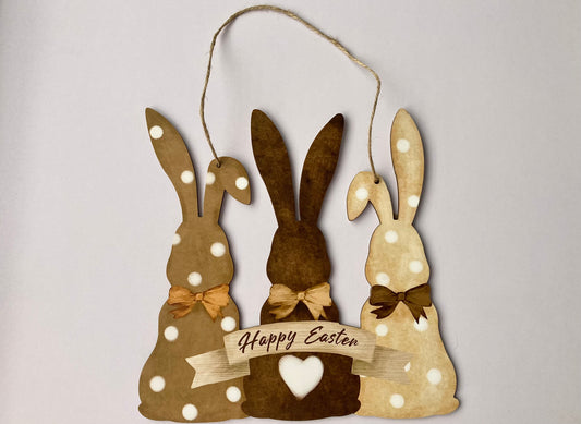 3 Bunny Happy Easter Hanging Plaque