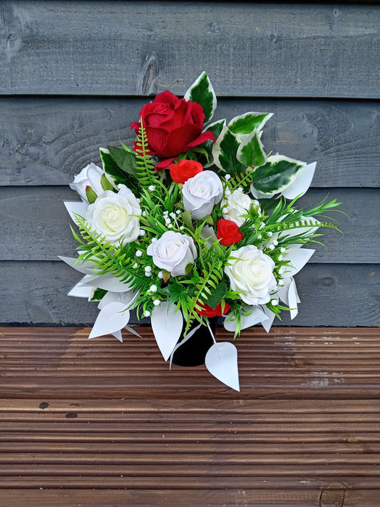 Red & White Rose Pot