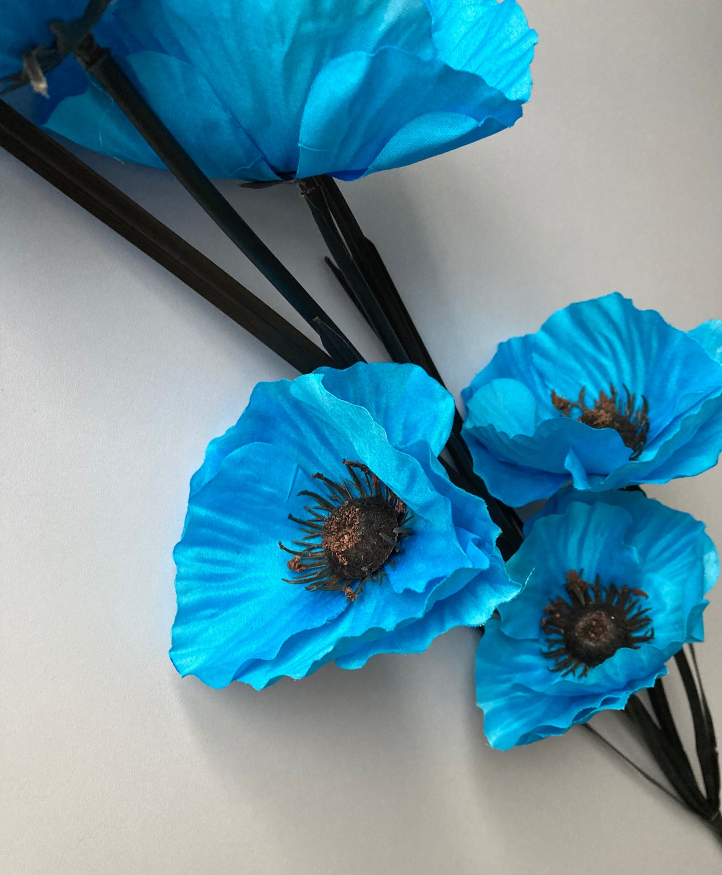 5 Blue Large Poppy Spray