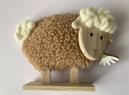 Fluffy Sheep With Wood Stand