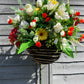 12" Mixed Summer Floral Rattan Hanging Basket