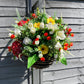 12" Mixed Summer Floral Rattan Hanging Basket