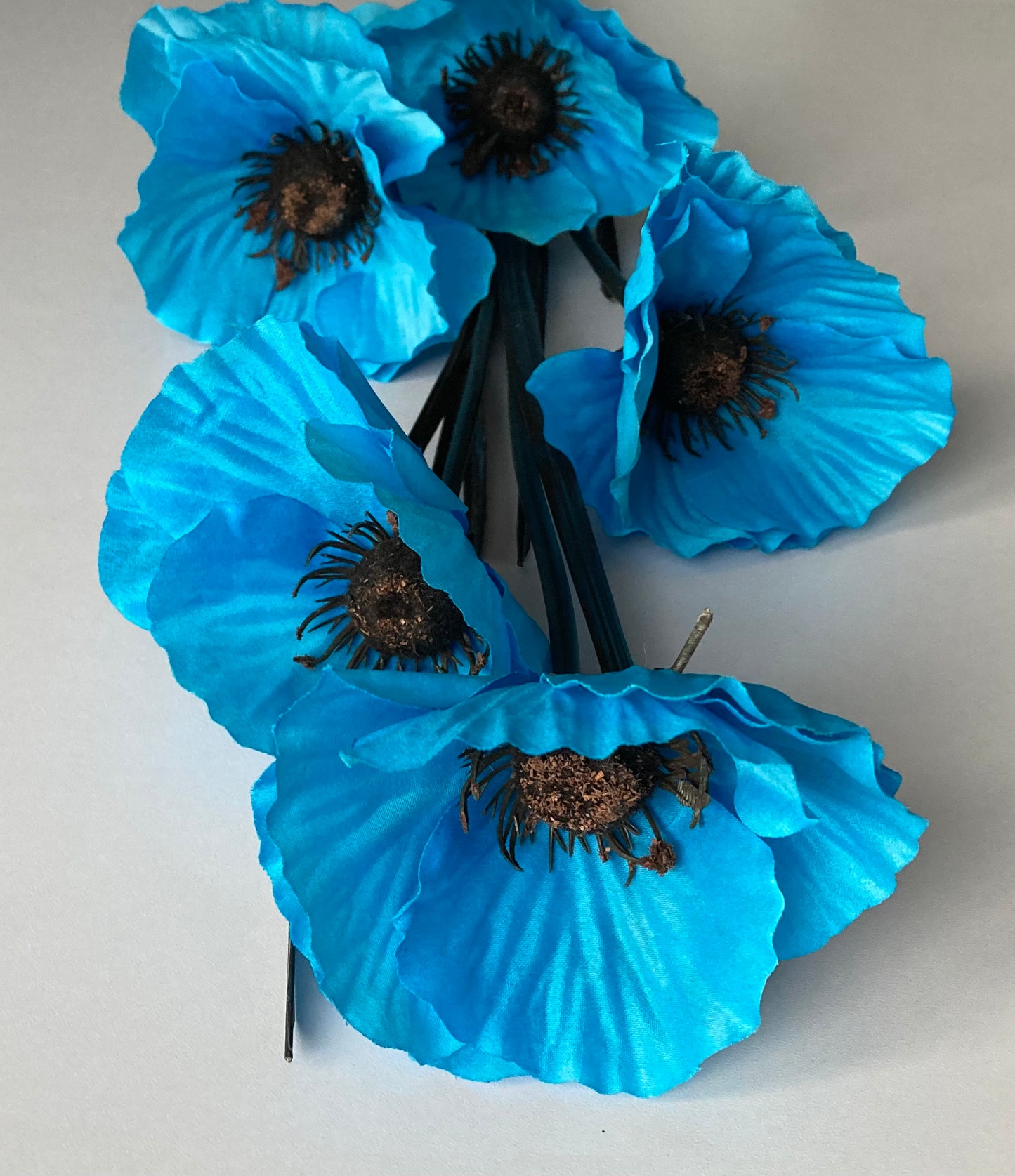 5 Blue Large Poppy Spray