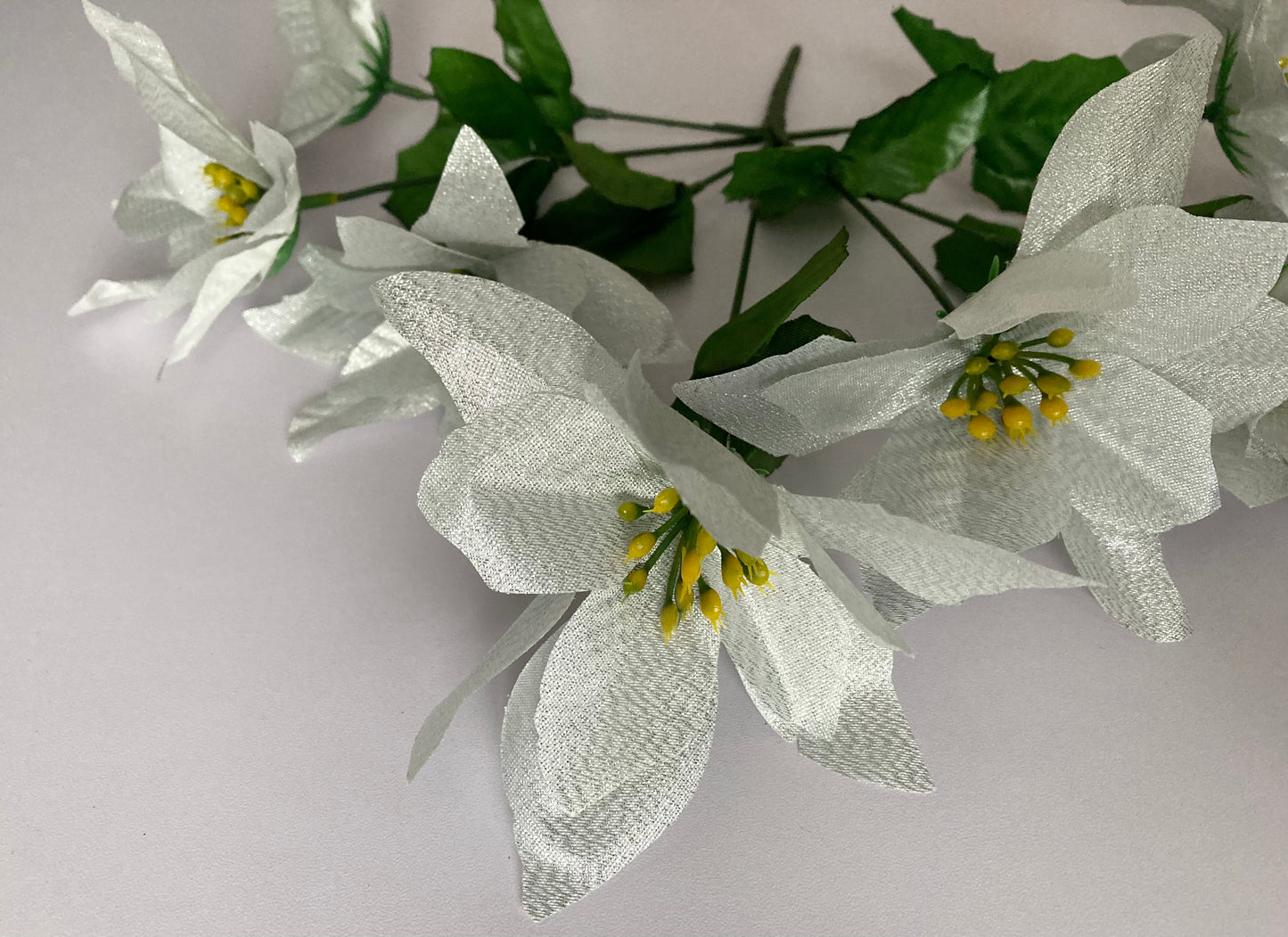 White & Silver Metallic Poinsettia Bunch