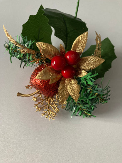 Red & Gold Apple & Poinsettia Pick