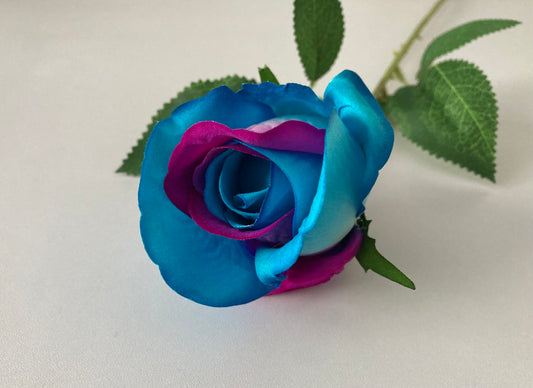 55cm Velvet Blue & Pink Rosebud