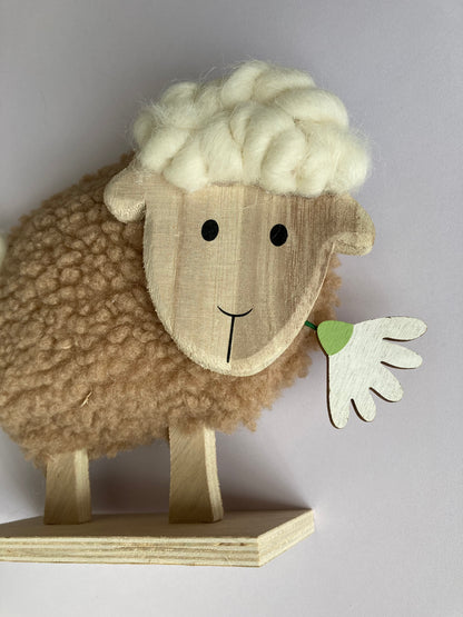 Fluffy Sheep With Wood Stand