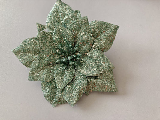 1 Mint Green/Silver Poinsettia Clip Back