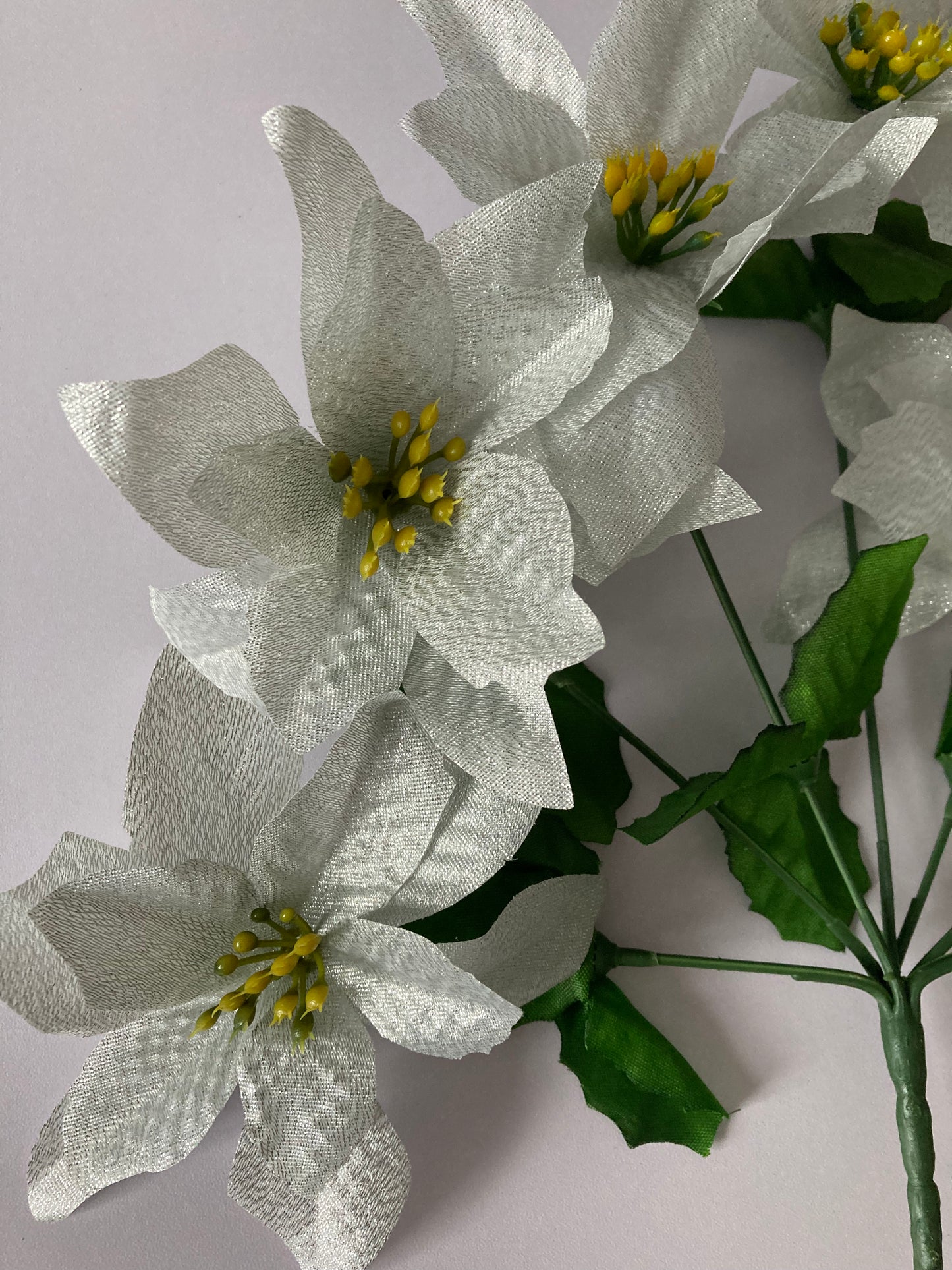 White & Silver Metallic Poinsettia Bunch