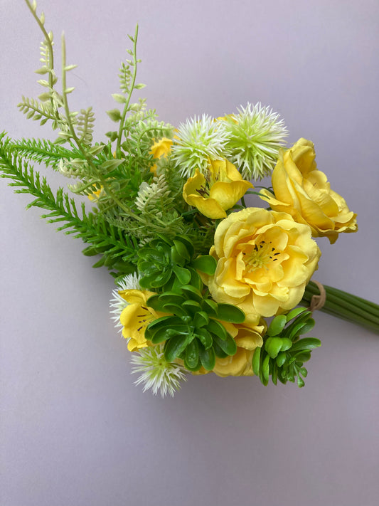 Yellow Camellia & Succulent Bouquet