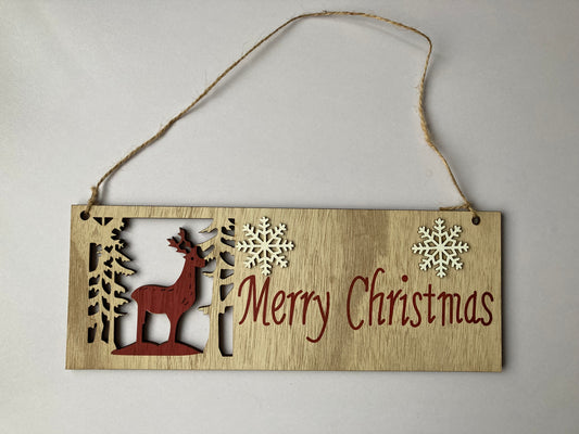 Wooden Christmas Stag Sign