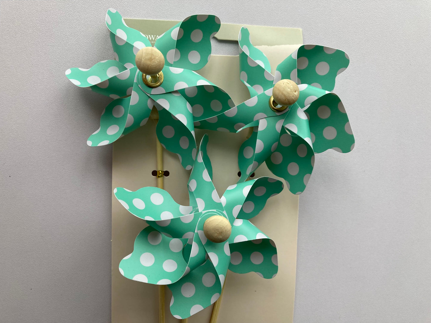 3pk Green Polka Dot Windmill Picks