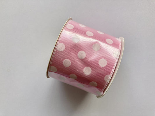 Pink 2m Polka Dot Wired Edge Ribbon