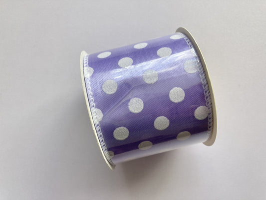 2m x 6.5cm Purple Polka Dot Wired Edge Ribbon