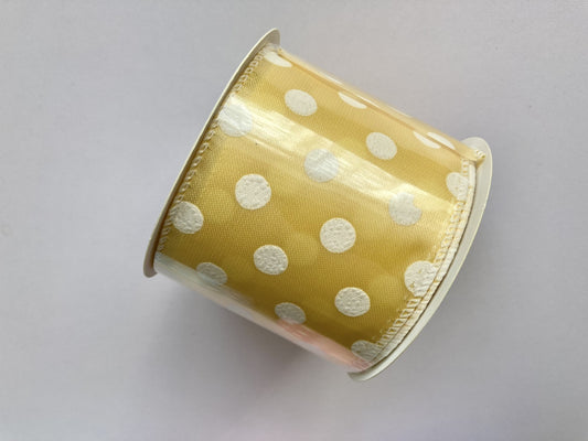 2m x 6.5cm Mustard Yellow Polka Dot Wired Edge Ribbon