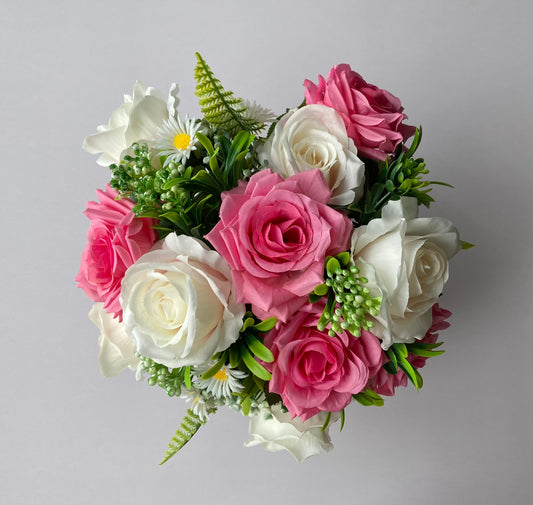 Pink & White Rose Funeral Pot