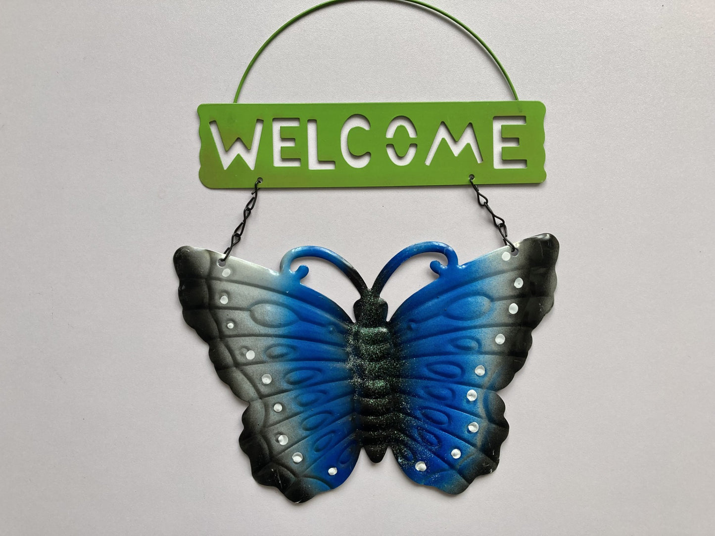 Blue Butterfly Metal Welcome Sign