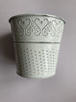 White Distressed Metal Flower Plant Pot