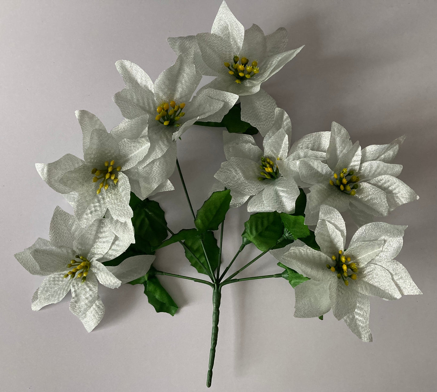 White & Silver Metallic Poinsettia Bunch