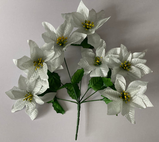 White & Silver Metallic Poinsettia Bunch