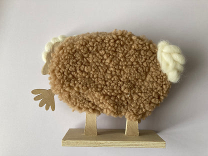 Fluffy Sheep With Wood Stand