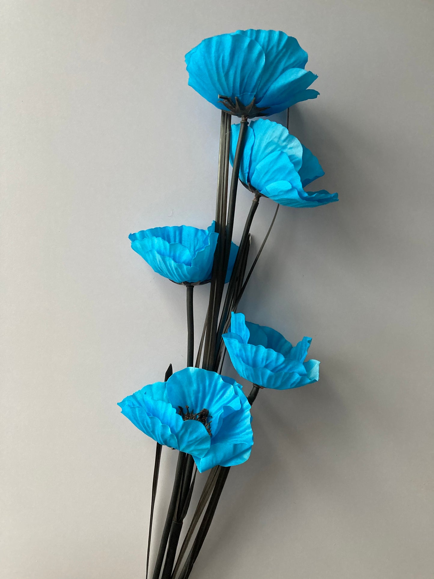 5 Blue Large Poppy Spray