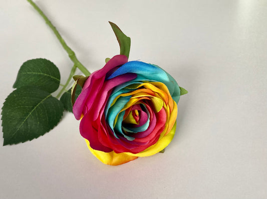 50cm Rainbow Rosebud Single Stem