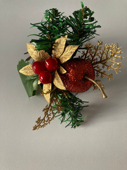 Red & Gold Apple & Poinsettia Pick