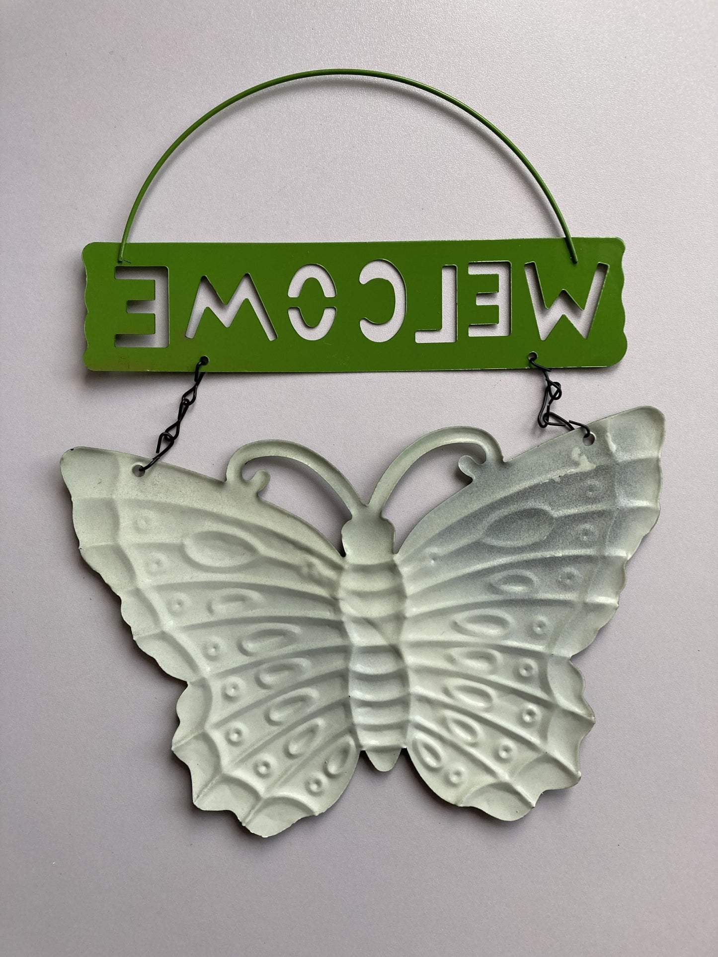 Blue Butterfly Metal Welcome Sign