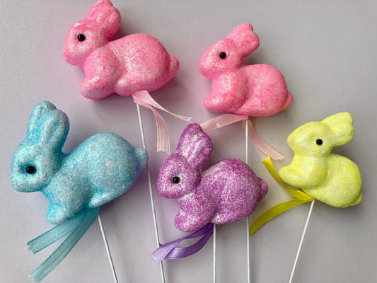 5pk Glitter Colourful Bunny Picks