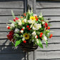 12" Mixed Summer Floral Rattan Hanging Basket