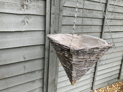 12" Rustic Grey Square Rattan Cone Basket