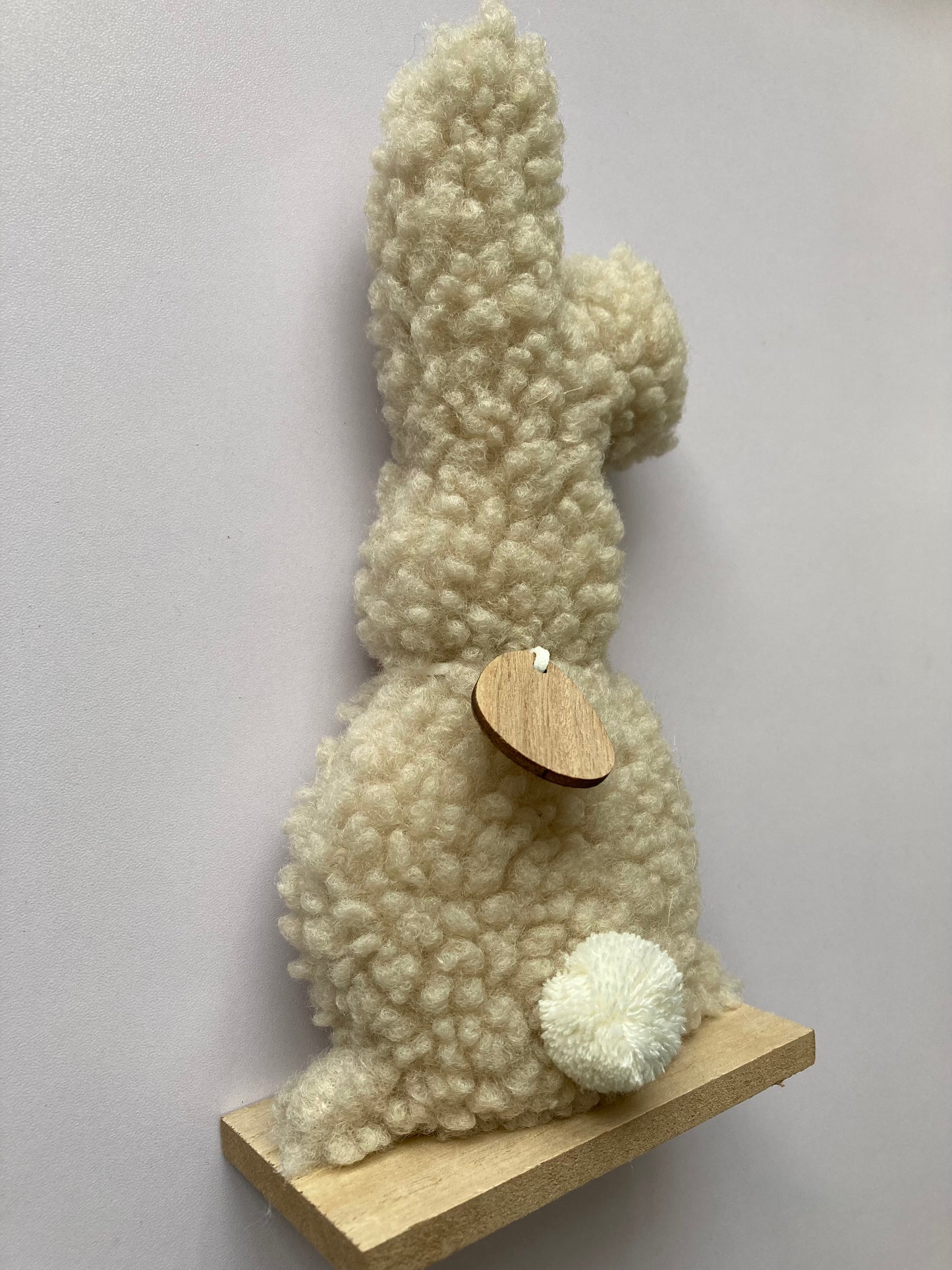 24cm Fluffy Bunny with Wooden Base