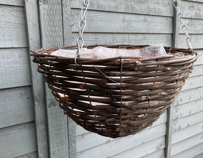 14" Round Rattan Hanging Basket