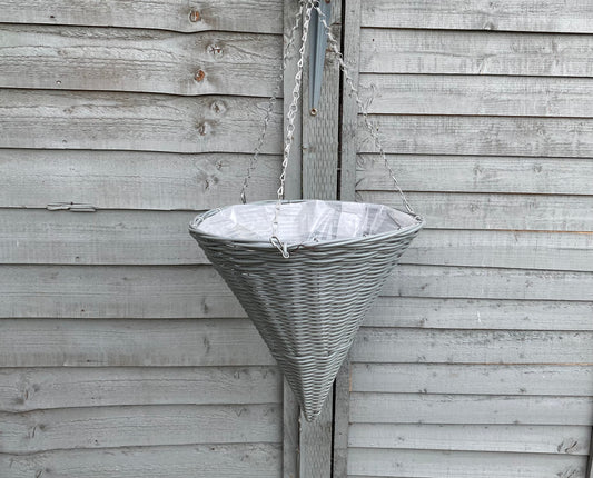 14" Grey Plastic Rattan Hanging Basket