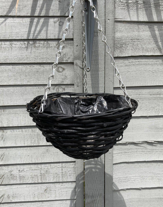 10" Black Rattan Round Hanging Basket