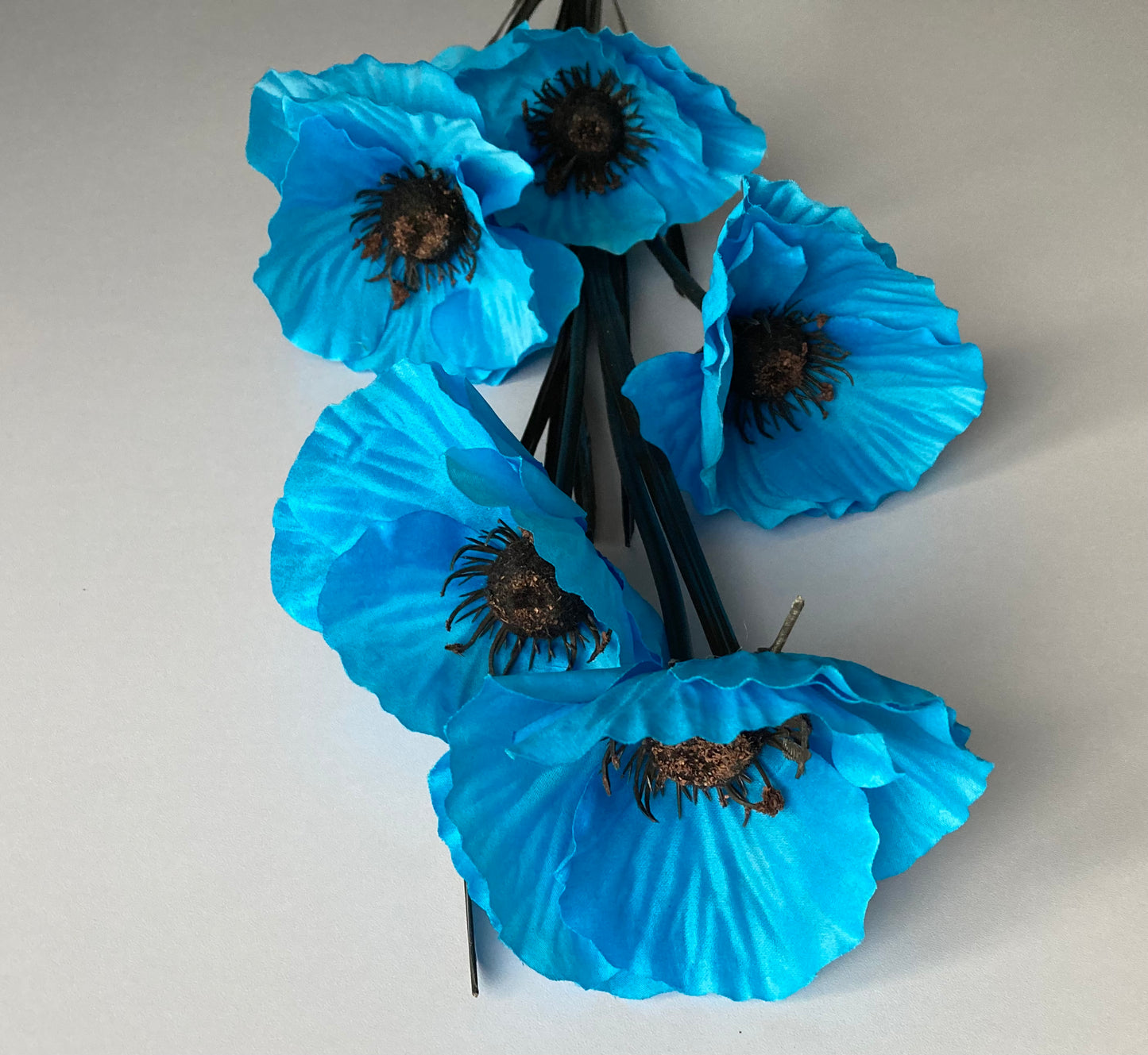 5 Blue Large Poppy Spray