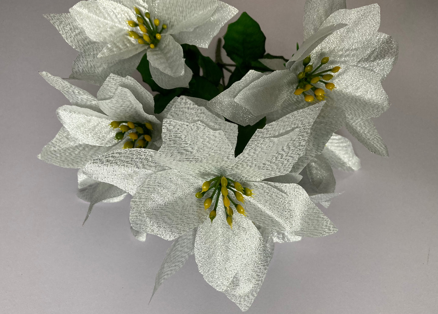 White & Silver Metallic Poinsettia Bunch