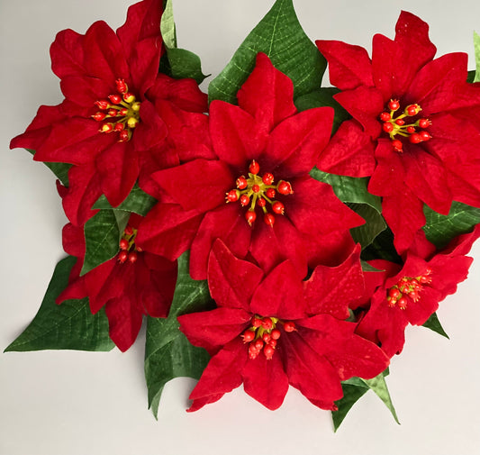 6 Red Poinsettia Soft Touch Bunch