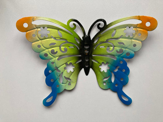 Yellow & Blue Metal Butterfly Wall Plaque