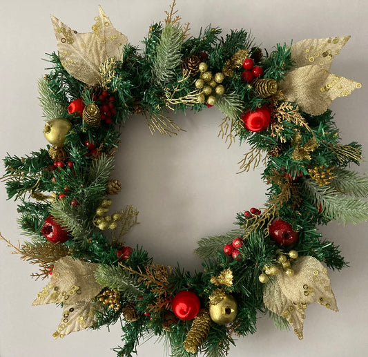 45cm Festive Gold & Red Wreath