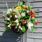 12" Mixed Summer Floral Rattan Hanging Basket