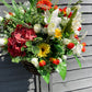 12" Mixed Summer Floral Rattan Hanging Basket