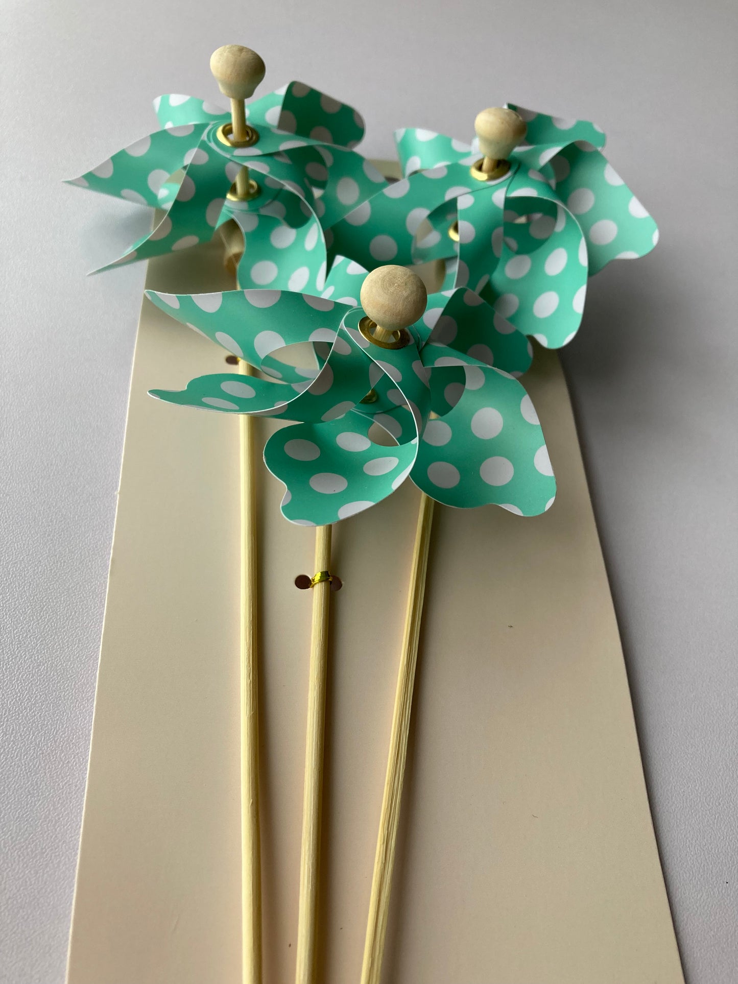 3pk Green Polka Dot Windmill Picks