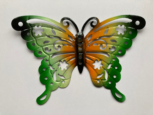 Green & Orange Metal Butterfly Wall Plaque