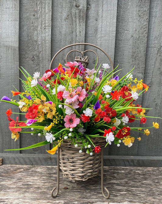 Floral Rattan & Metal Chair Plant Pot