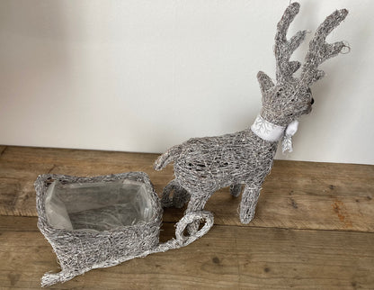 Brushwood Grey Reindeer & Sleigh Planter