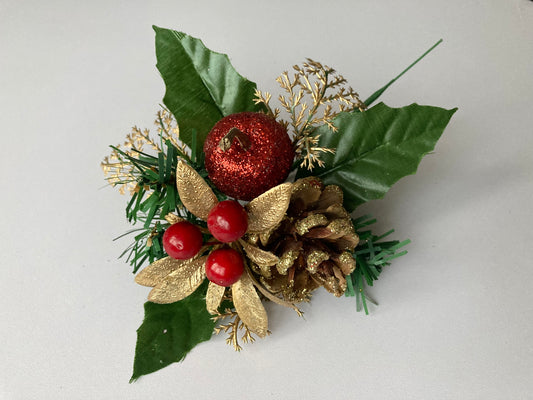 Glittered Apple & Gold Poinsettia Pick