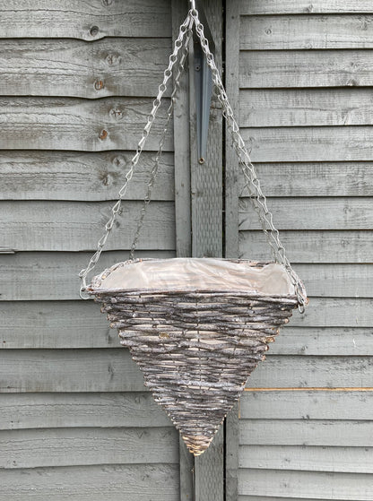 12" Rustic Grey Square Rattan Cone Basket