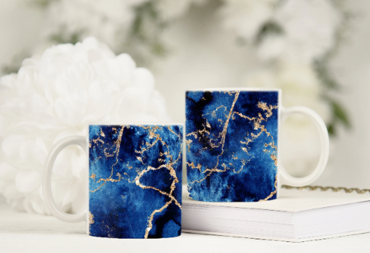 Navy & Gold Marble Effect Cup